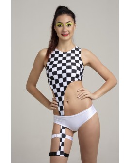 Garter pole dance top in checker print, available in checker and zebra patterns, designed for pole dance and exotic pole