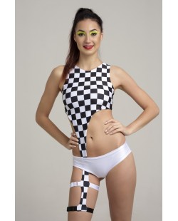 Garter pole dance top in checker print, available in checker and zebra patterns, designed for pole dance and exotic pole