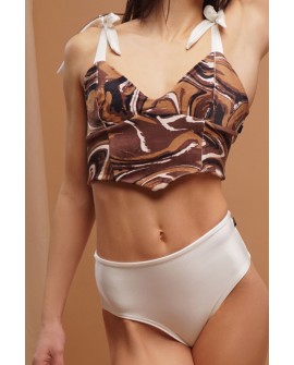 High waist Brazilian pole dance shorts in cream, front view, cheeky cut designed for exotic and pole dance