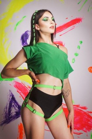 High waist Brazilian pole dance shorts in black, front view, cheeky cut designed for exotic and pole dance,