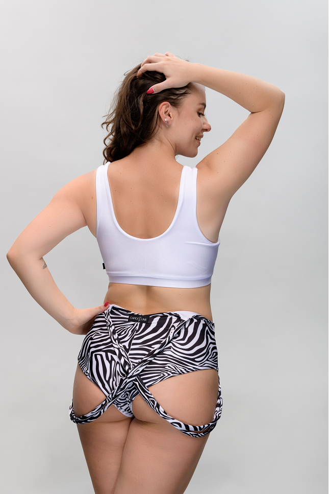 Basic pole dance and fitness top back view in white, supportive and comfortable design,