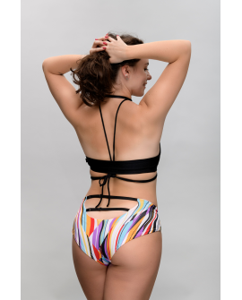 Mix dance top back view in black, with elastic strings highlighting the back,