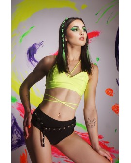 Top Mix, dance top in lime with elastic strings for multiple styling options, front view