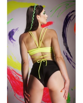 Mix dance top back view in lime with elastic strings highlighting the back,