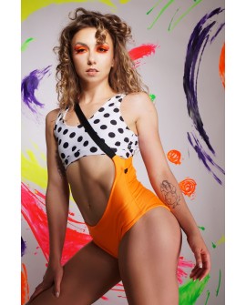 Asymmetrical cross strap pole dance shorts in orange, low waist design