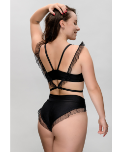 Black Swan pole dance shorts with elegant black frills, back view