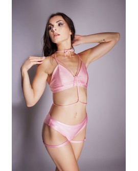 Top Mix, dance top in light pink with elastic strings for multiple styling options, front view,