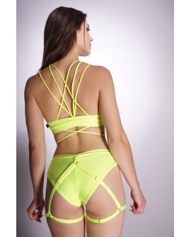 Mix dance top back view in lime, with elastic strings highlighting the back