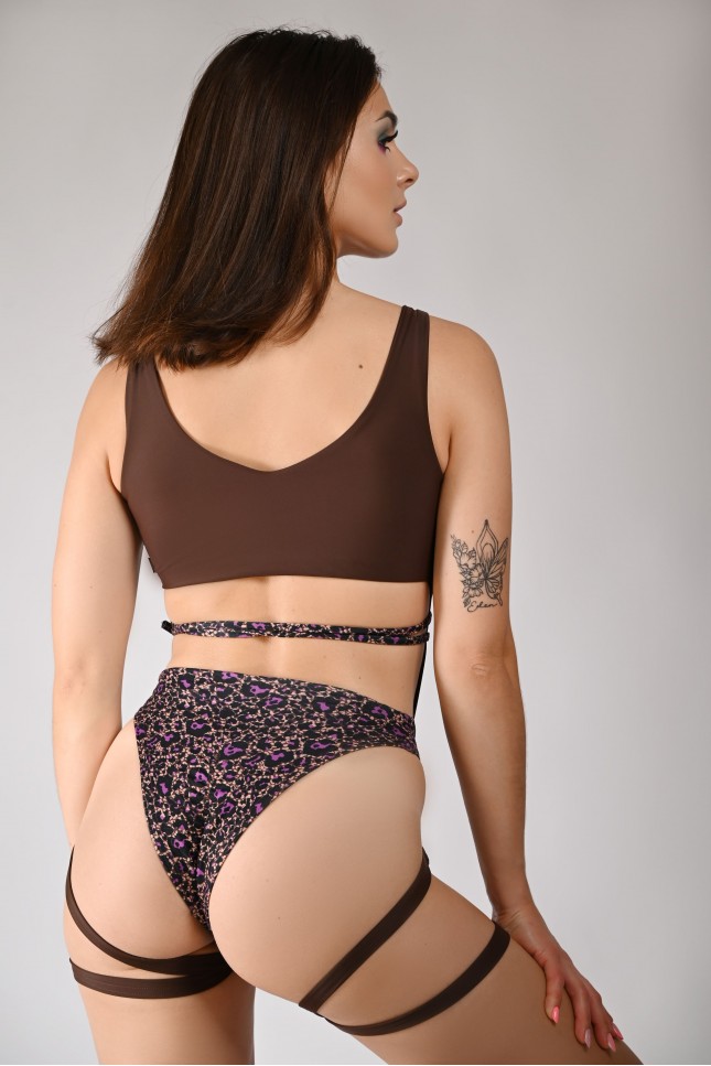 Savage Top in brown – open-back exotic pole top with adjustable straps and fierce silhouette