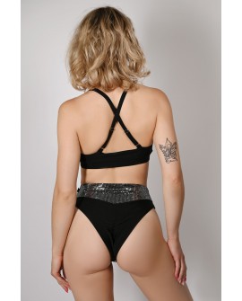 Sensual Top in black&silver – back view, adjustable straps and smooth lycra design for training and stage outfits