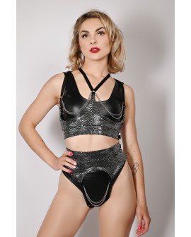 Sequin Strip Belt in silver – front view, sparkling waist accessory with removable chains for pole dance and exotic styling