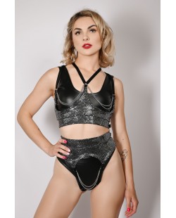 Sequin Strip Belt in silver – front view, sparkling waist accessory with removable chains for pole dance and exotic styling