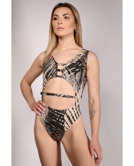 Goldy Bodysuit – shimmering gold-glitter bodysuit for pole dance and exotic performances, with adjustable straps