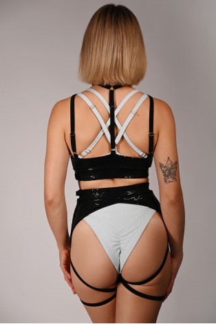 Sequin Belt in black – back view, adjustable sequin belt with decorative straps for stage and photo shoot styling