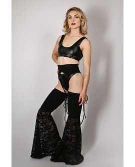 Obsessive Stockings in black – side view, adjustable straps and lace silhouette, perfect for stage performance and photoshoots