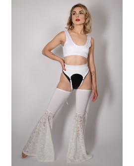 Obsessive Stockings in cream – front view, wide lace legs, designed for pole dance and exotic pole performances