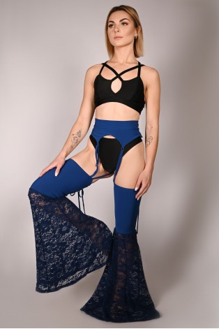 Obsessive Stockings in royal blue – front view, wide lace legs, designed for pole dance and exotic pole performances