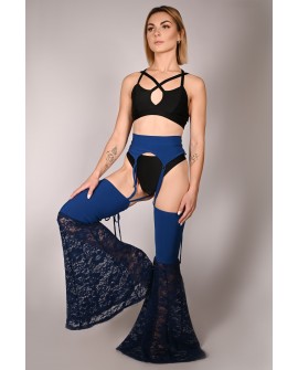 Obsessive Stockings in royal blue – front view, wide lace legs, designed for pole dance and exotic pole performances