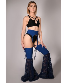 Obsessive Stockings in royal blue – side view, adjustable straps and lace silhouette, perfect for stage performance and dance