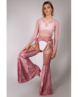 Velvet Siren Stockings in rose shadow – velvet dance stockings with wide-leg stockings for pole dance, front view