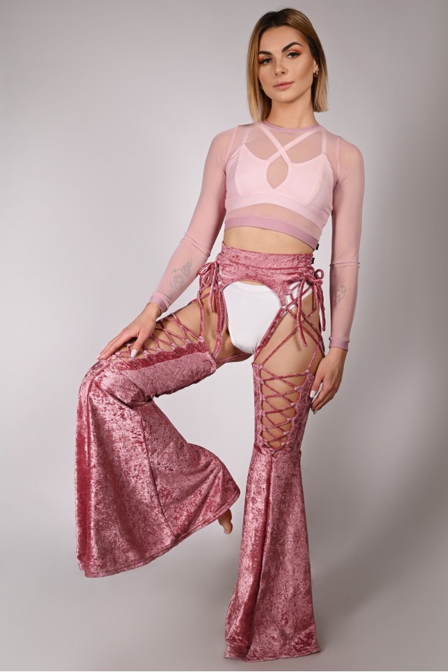 Velvet Siren Stockings in rose shadow – velvet dance stockings with wide-leg stockings for pole dance, front view