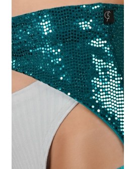 Sequin Belt in turquoise – detail of shimmering sequin knit and adjustable strap connectors from Siren Collection