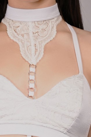 Bird Top in off-white – neck lace feather-inspired details and detachable straps for versatile dance styling,