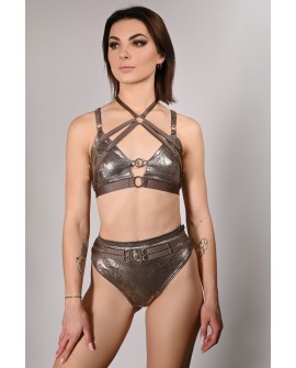 Wren Star Shorts – shimmering Brazilian cut dance shorts with decorative straps, ideal for pole dance, front view