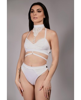 Bird Top in off-white – elegant lace dance top for pole dance and exotic pole training, front view