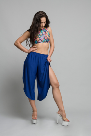 Boho pants in royal blue – flowing dance pants for pole dance, exotic pole, floorwork and belly dance, front view