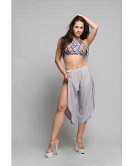 Boho pants in silver – flowing dance pants for pole dance, exotic pole, floorwork and belly dance, front view