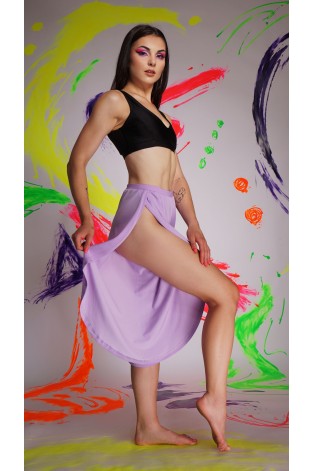 Boho pants in lilac – side view showing flowing leg slits, perfect for exotic pole, floorwork and expressive dance styles