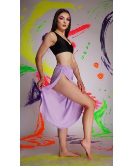 Boho pants in lilac – side view showing flowing leg slits, perfect for exotic pole, floorwork and expressive dance styles
