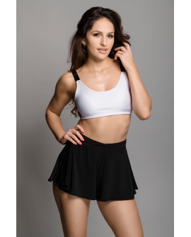 Boho shorts in black – front view showing flowing fabric and elastic waistband