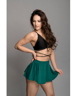 Boho shorts in deep green – front view showing flowing fabric and elastic waistband