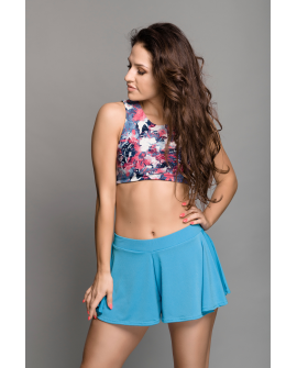 Boho shorts in azure – front view showing flowing fabric and elastic waistband