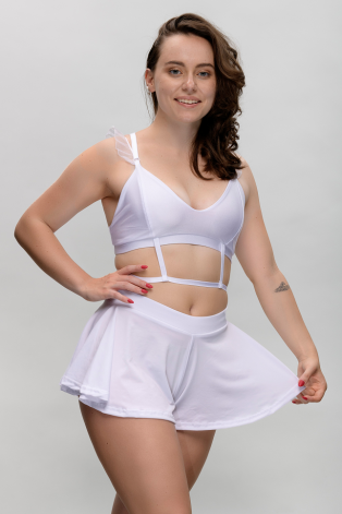 Boho shorts in white – front view showing flowing fabric and elastic waistband