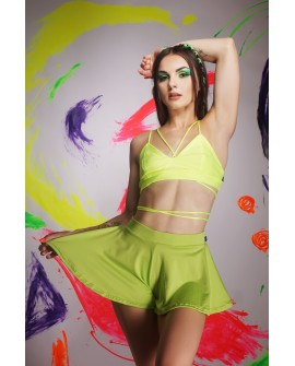 Boho shorts in lime – front view showing flowing fabric and elastic waistband