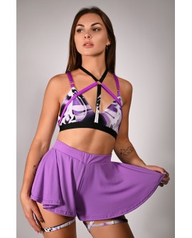 Boho shorts in violet – front view showing flowing fabric and elastic waistband