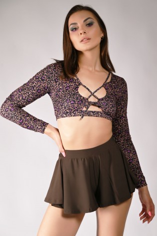 Boho shorts in brown – front view showing flowing fabric and elastic waistband