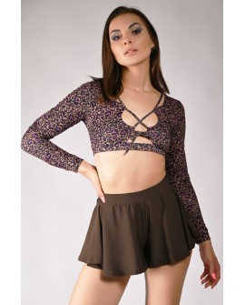 Boho shorts in brown – front view showing flowing fabric and elastic waistband