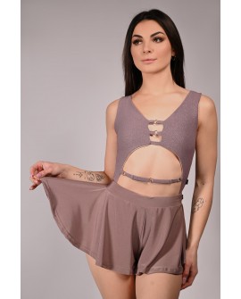 Boho shorts in light brown – front view showing flowing fabric and elastic waistband