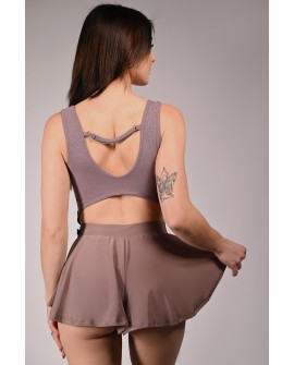 Boho shorts in light brown – back view highlighting soft drape and movement