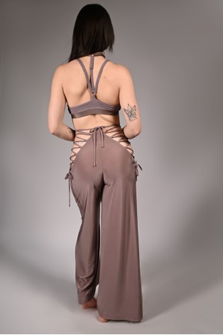 Wren Yoga Pants in light brown, back view – wide leg yoga pants with elegant silhouette
