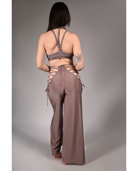 Wren Yoga Pants in light brown, back view – wide leg yoga pants with elegant silhouette