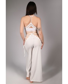 Wren Yoga Pants in off-white, back view – wide leg yoga pants with elegant silhouette