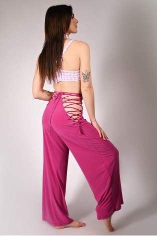 Wren Yoga Pants in red plum, back view – wide leg yoga pants with elegant silhouette