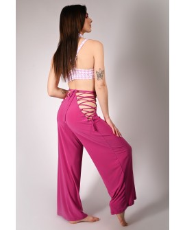 Wren Yoga Pants in red plum, back view – wide leg yoga pants with elegant silhouette