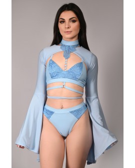 Yoga Top Wren in baby blue front view – flowing sleeve dance top