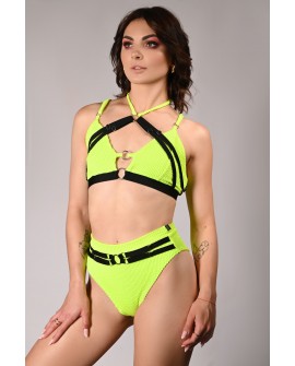 Wave Top in lime, side view – exotic dance top with straps